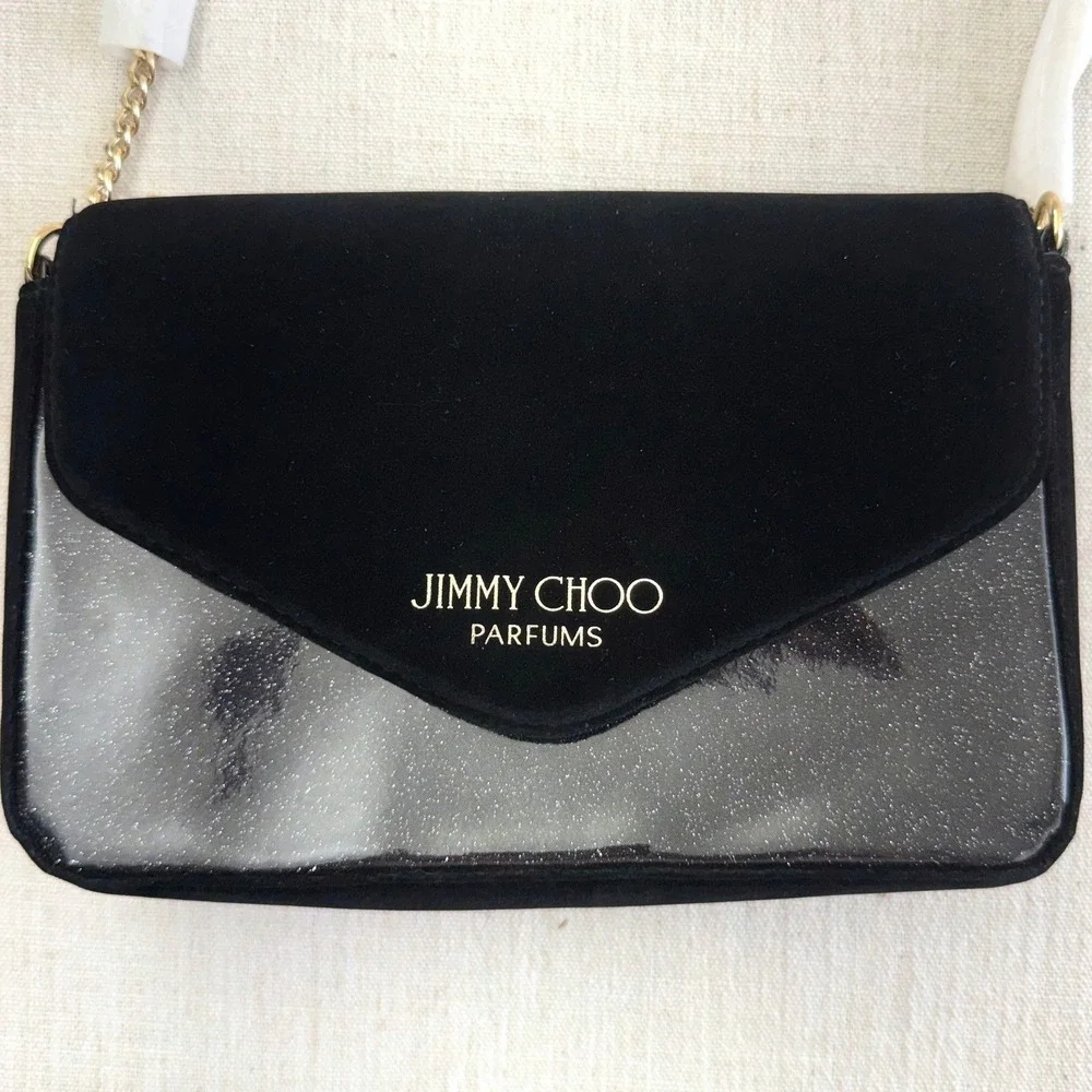 Jimmy Choo Parfums Black Velvet Glitter Crossbody‎ Bag Gold Chain JC Charm